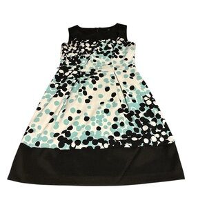 Ronni Nicole black, white, and teal polka dot sleeveless dress